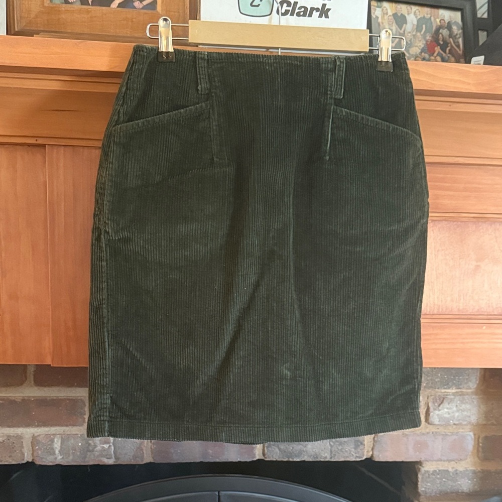 VTG 90s Eddie Bauer Wide Whale Corduroy Knee Length Pencil Skirt Dark Green Sz 8